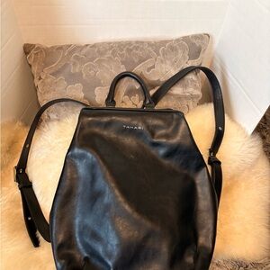 Tahari Black Leather Backpack